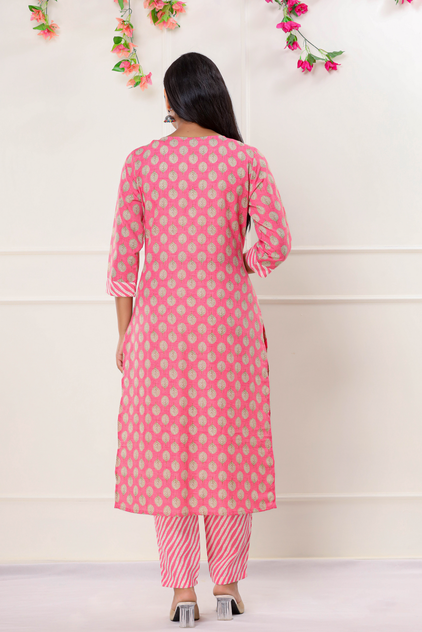 PUKHYA PINK PRINTED EMBROIDERED STRAIGHT FIT KURTA WITH PANT AND VOILE PRINTED DUPATTA