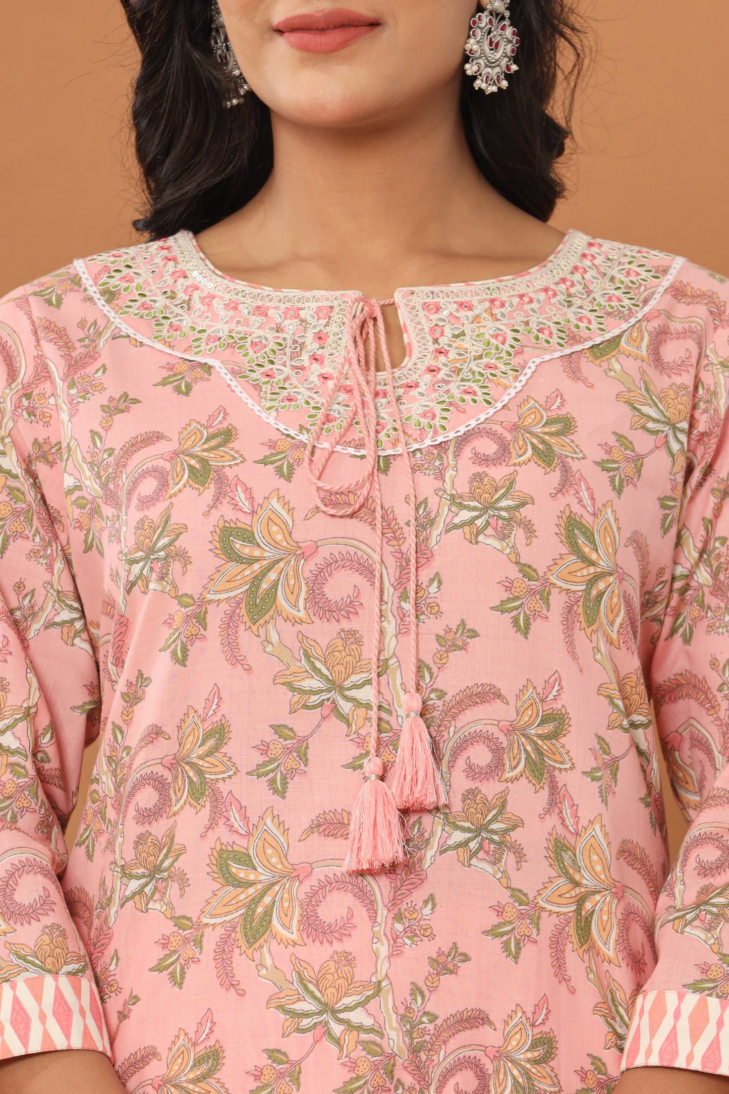 PUKHYA PINK PRINTED EMBROIDERED STRAIGHT FIT KURTA WITH PANT AND VOILE PRINTED DUPPATA