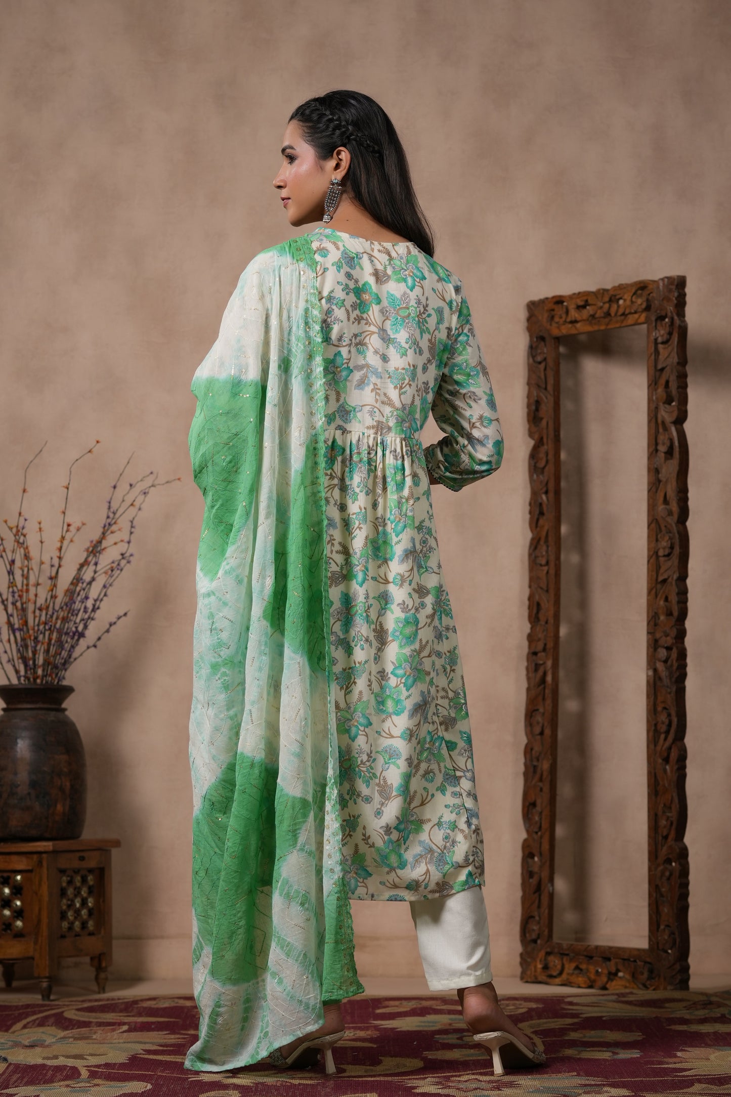 PUKHYA RAMA PRINTED EMBROIDERED STRAIGHT FIT KURTA WITH PANT AND VOILE DUPATTA