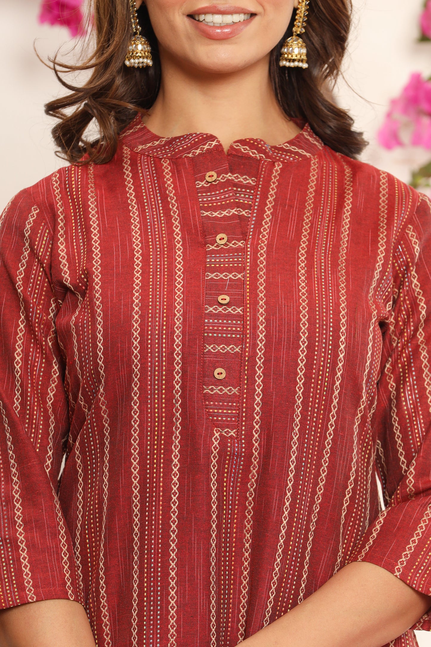 PUKHYA MAROON STRAIGHT FIT KURTA WITH PANT AND CHANDERI DUPATTA