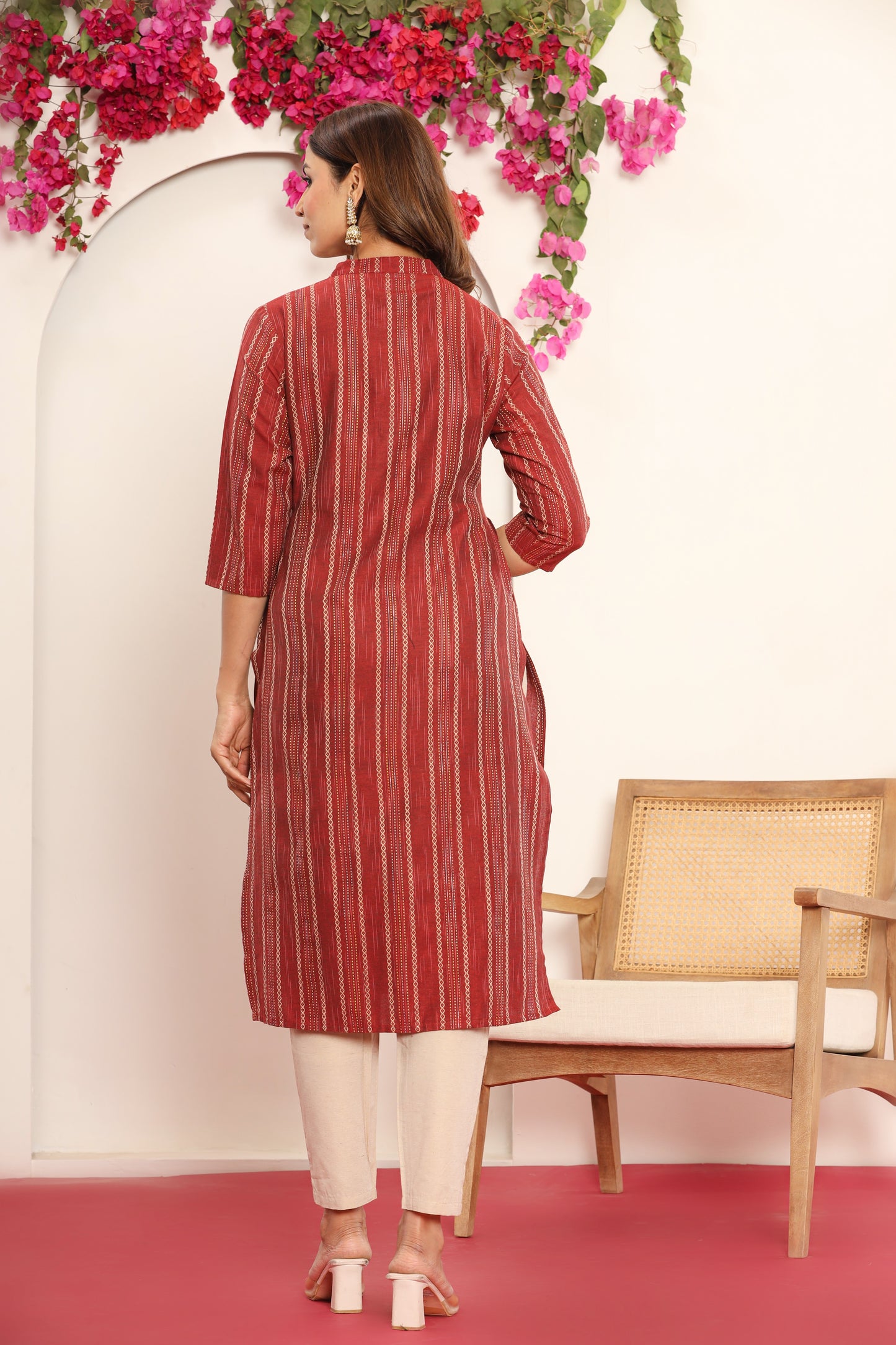 PUKHYA MAROON STRAIGHT FIT KURTA WITH PANT AND CHANDERI DUPATTA