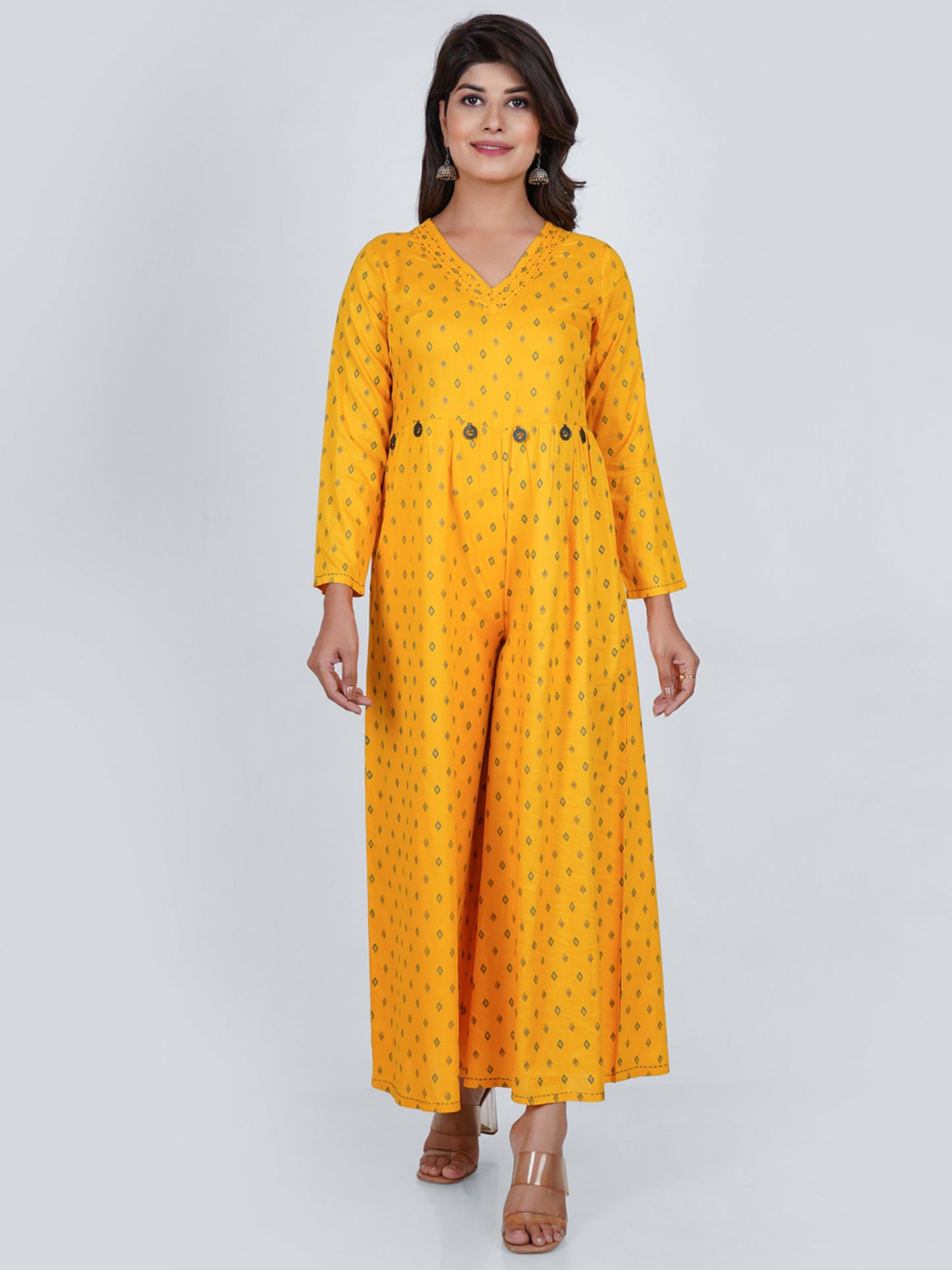 PUKHYA YELLOW PRINTED JUMPSUIT RAYON