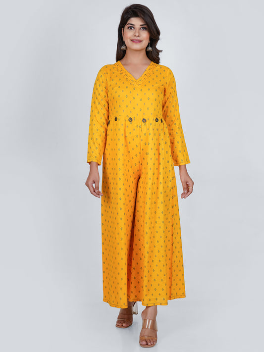 PUKHYA YELLOW PRINTED JUMPSUIT RAYON