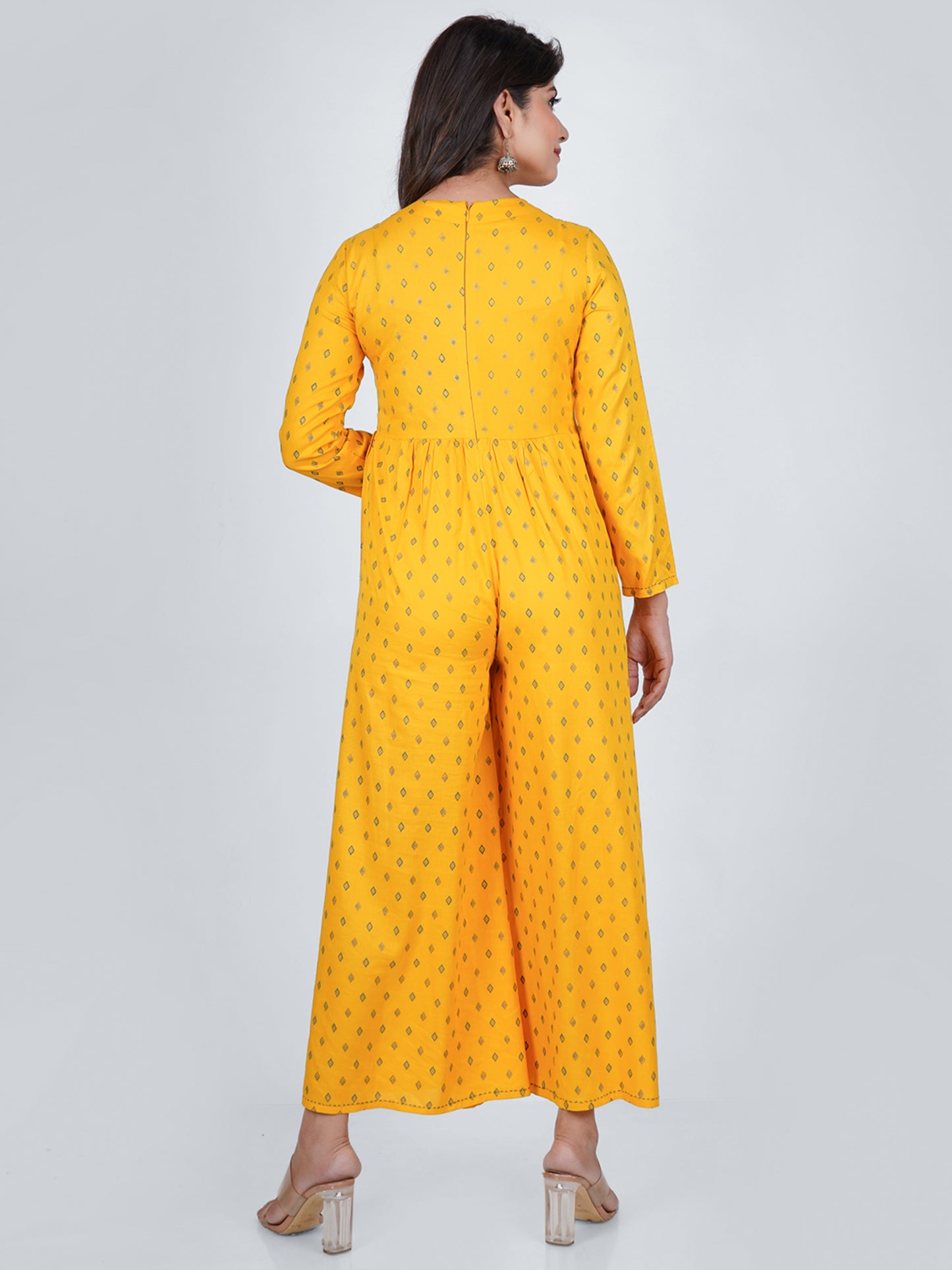 PUKHYA YELLOW PRINTED JUMPSUIT RAYON