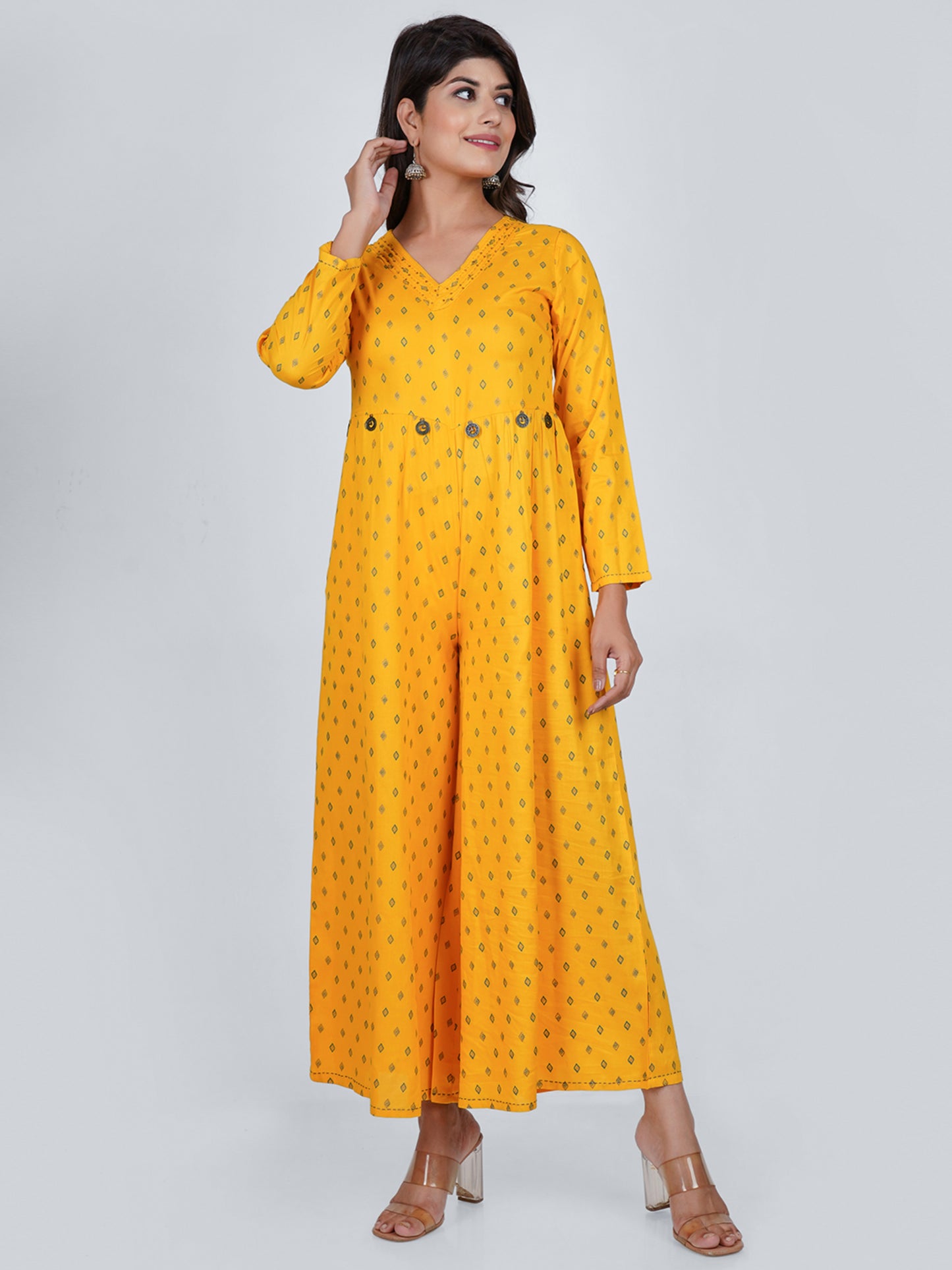 PUKHYA YELLOW PRINTED JUMPSUIT RAYON