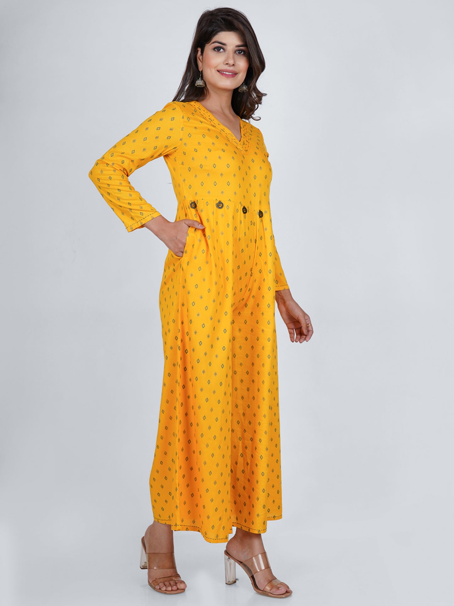 PUKHYA YELLOW PRINTED JUMPSUIT RAYON