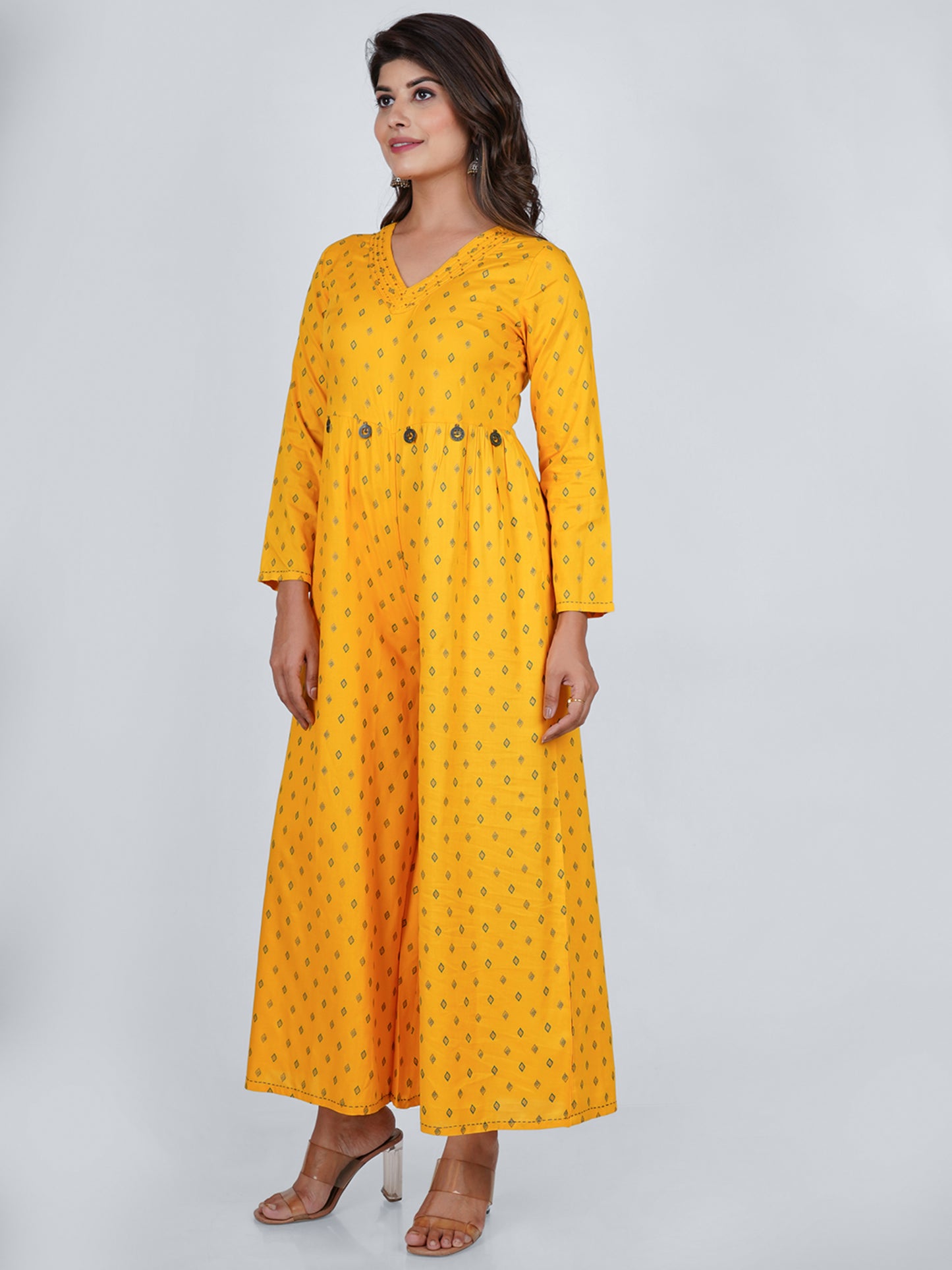 PUKHYA YELLOW PRINTED JUMPSUIT RAYON