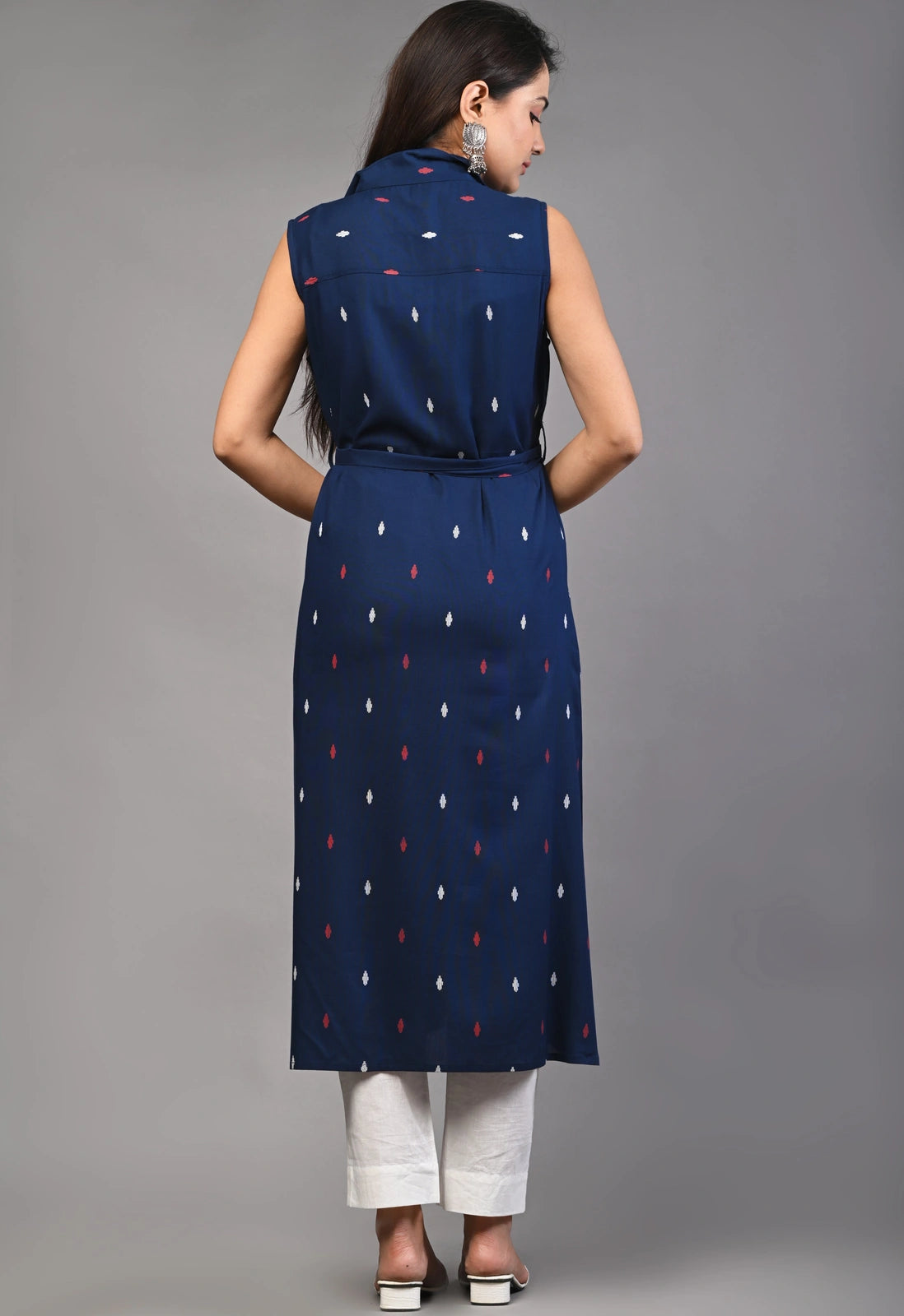 PUKHYA WOMEN'S NAVY BLUE PRINTED RAYON DRESS