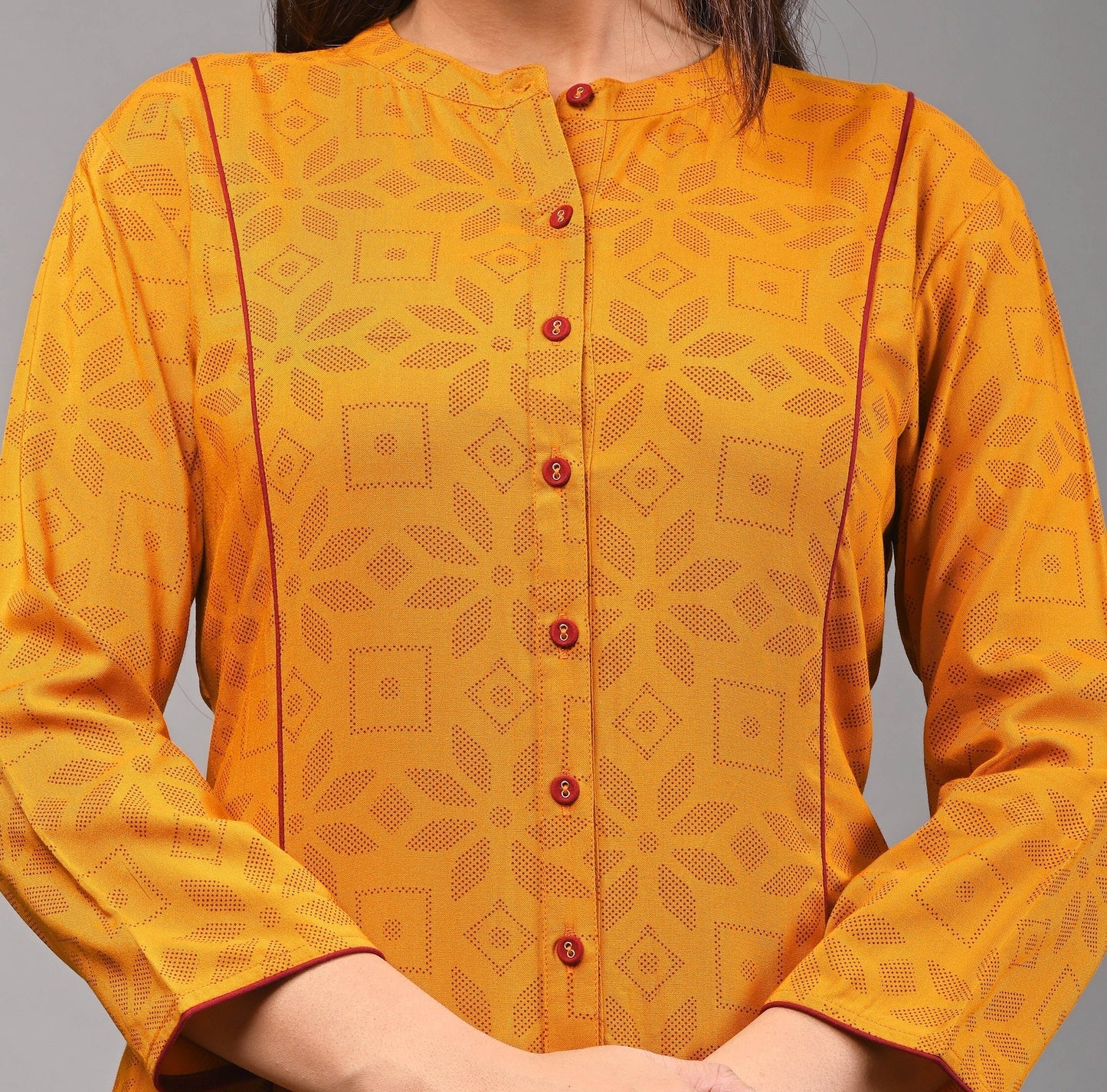 PUKHYA WOMEN'S MUSTARD PRINTED STRAIGHT KURTA