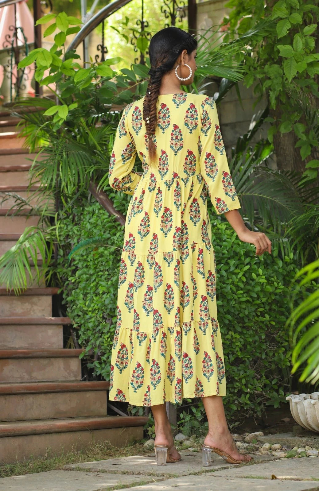 PUKHYA WOMEN'S ETHNIC MOTIF PRINTED DRESS RAYON