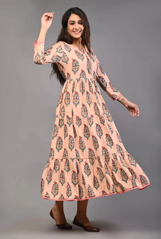 PUKHYA WOMEN'S ETHNIC MOTIF PRINTED DRESS RAYON