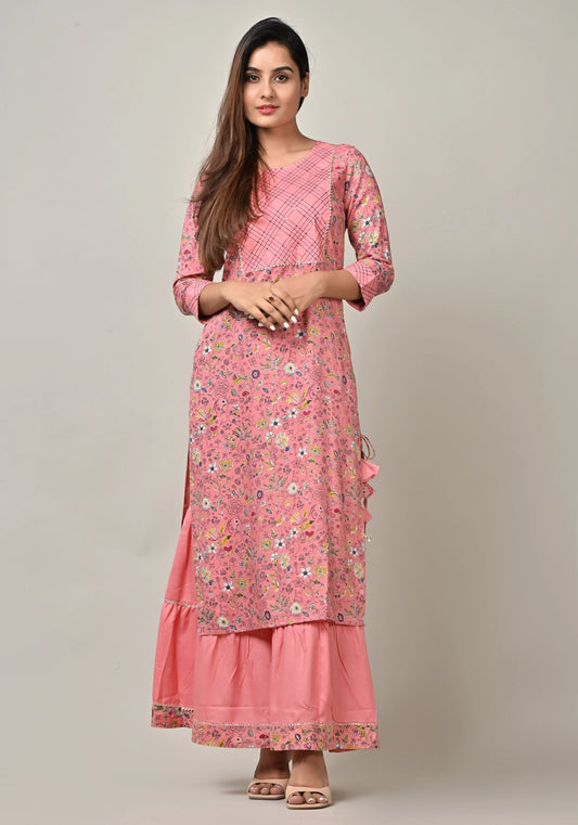 PUKHYA WOMEN'S STRAIGHT KURTA WITH SHARARA RAYON