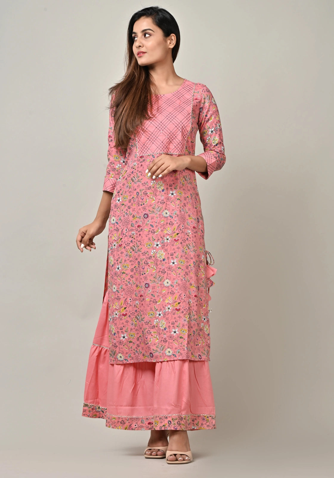 PUKHYA WOMEN'S STRAIGHT KURTA WITH SHARARA RAYON