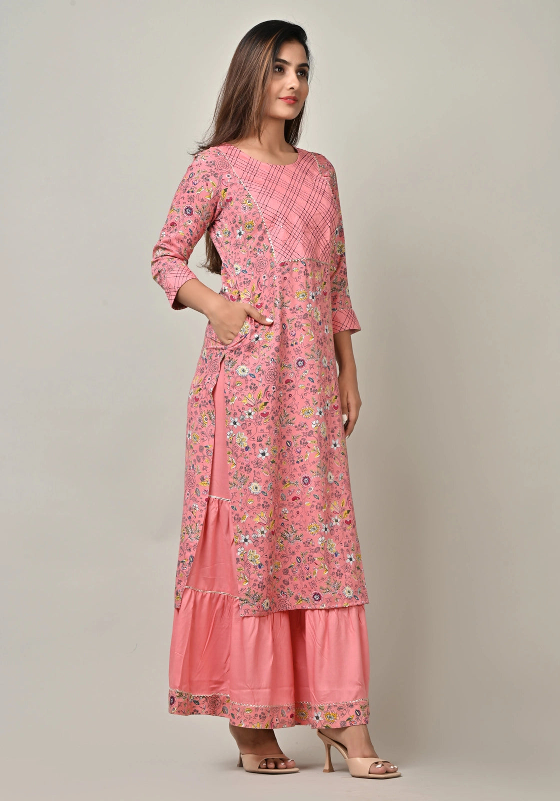 PUKHYA WOMEN'S STRAIGHT KURTA WITH SHARARA RAYON