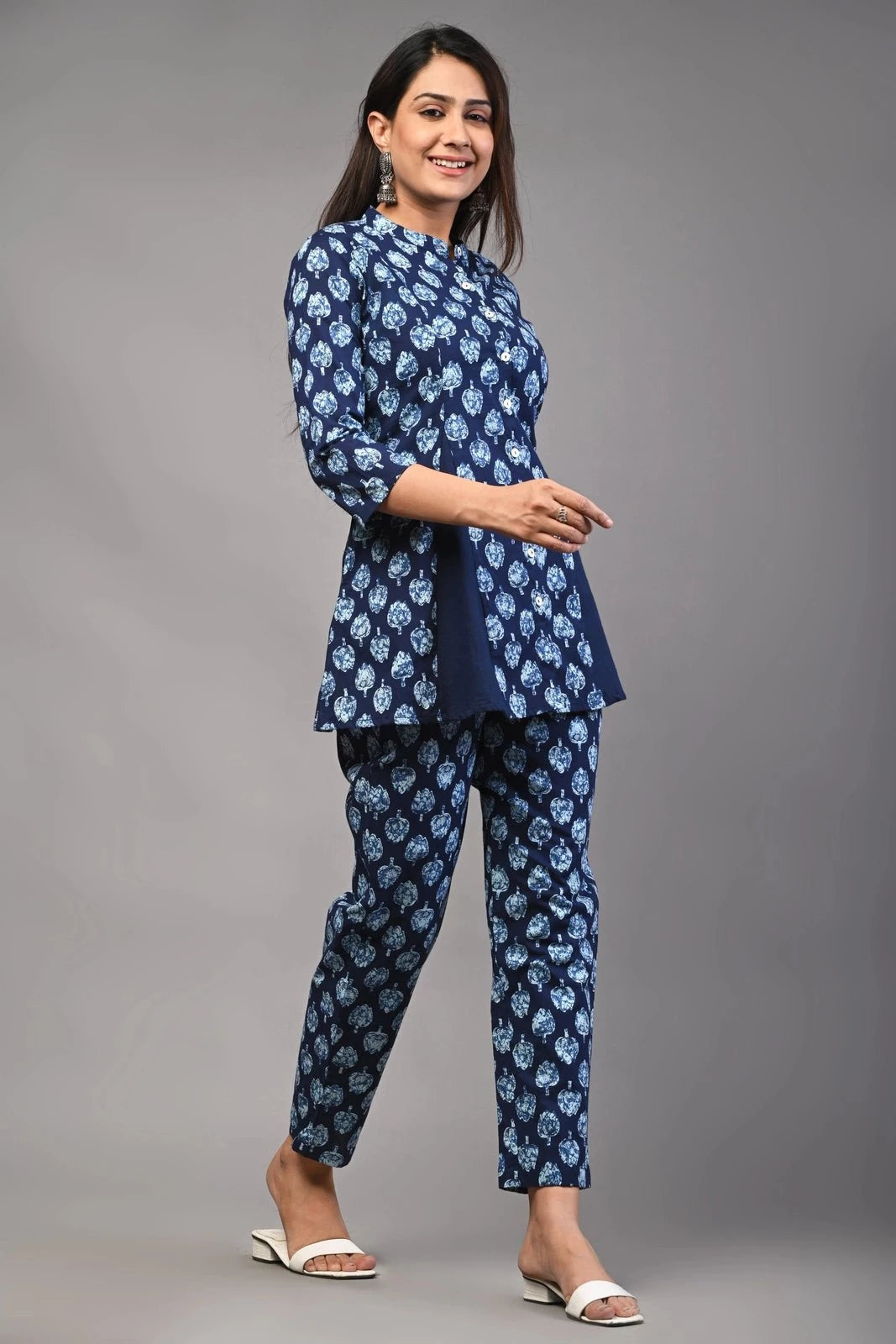 PUKHYA WOMEN'S COTTON INDIGO PRINTED CO-ORD SET