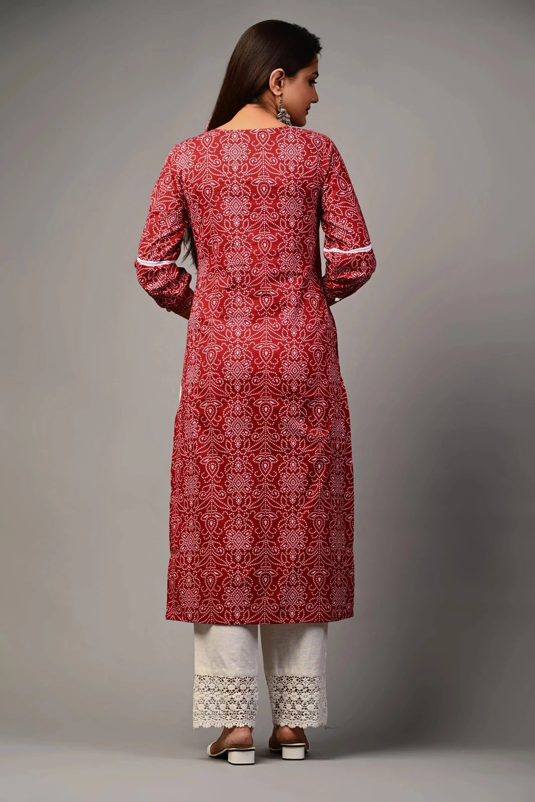 PUKHYA WOMEN'S BANDHANI PRINTED KURTA WITH TROUSER COTTON