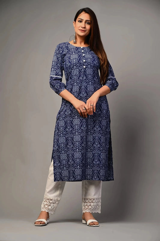 PUKHYA WOMEN'S BANDHANI PRINTED KURTA WITH TROUSER COTTON