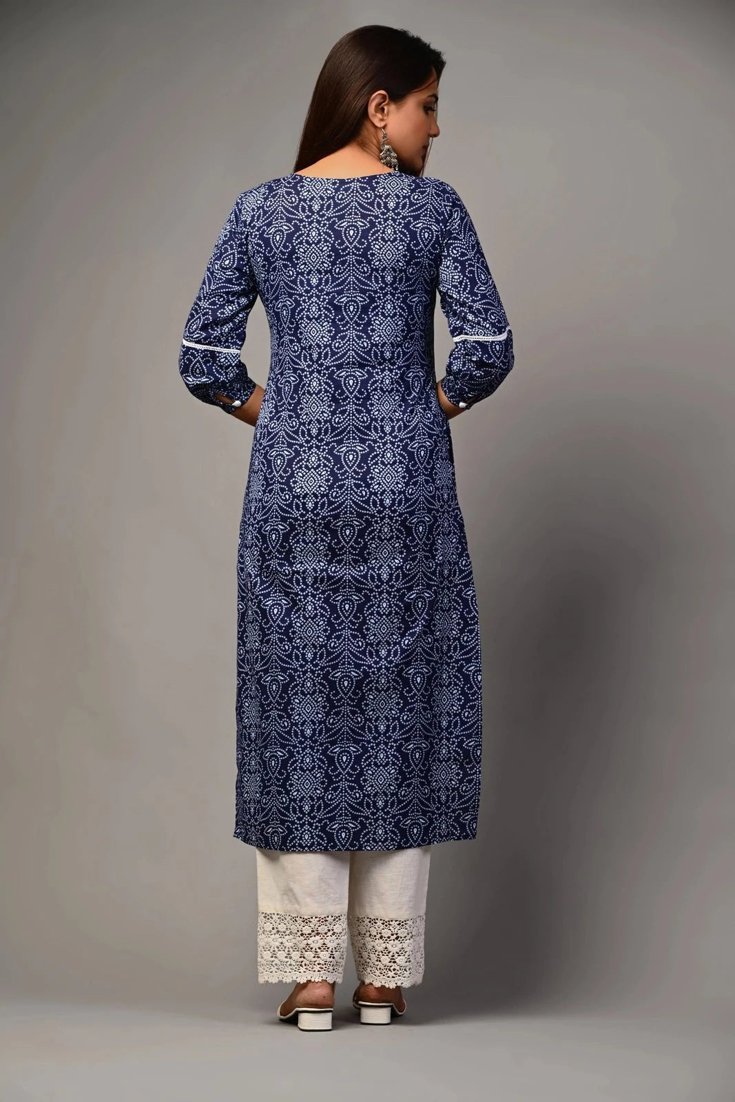 PUKHYA WOMEN'S BANDHANI PRINTED KURTA WITH TROUSER COTTON