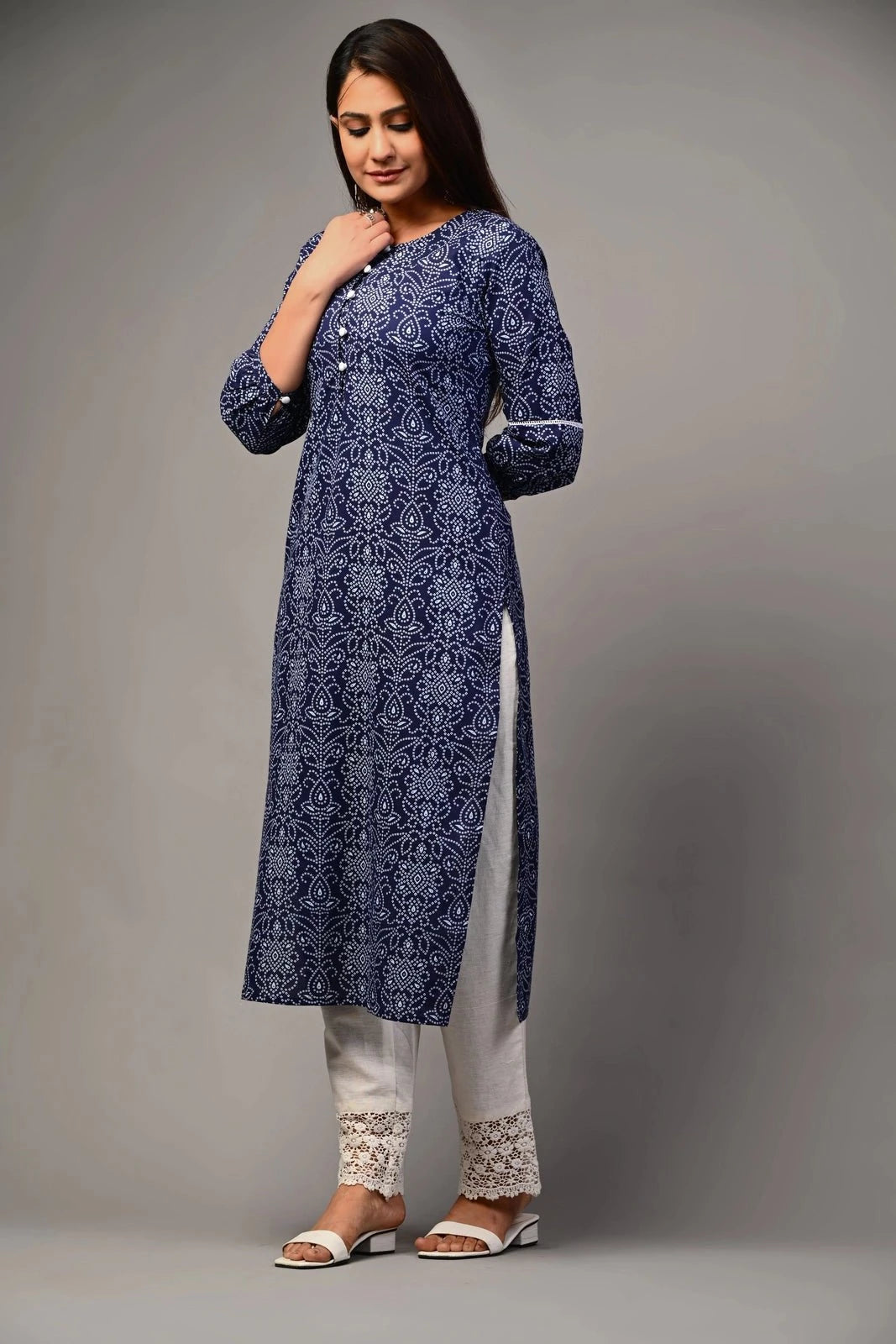 PUKHYA WOMEN'S BANDHANI PRINTED KURTA WITH TROUSER COTTON