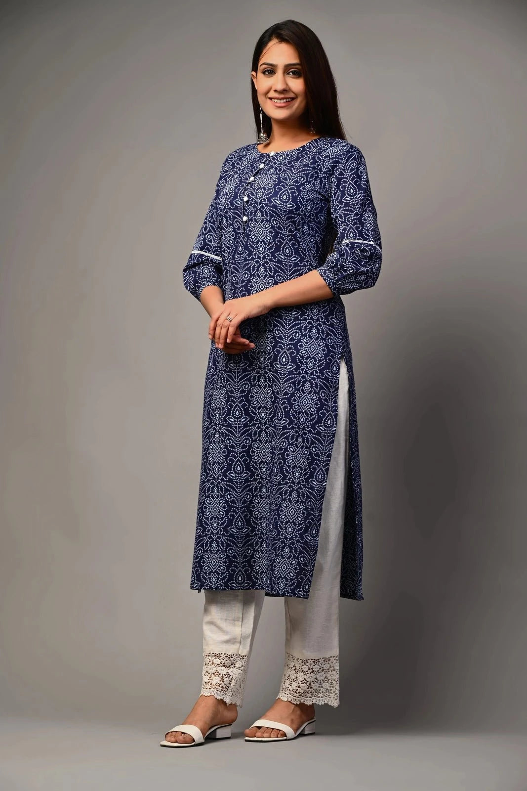 PUKHYA WOMEN'S BANDHANI PRINTED KURTA WITH TROUSER COTTON