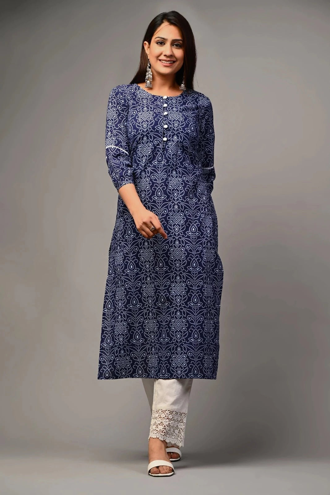 PUKHYA WOMEN'S BANDHANI PRINTED KURTA WITH TROUSER COTTON