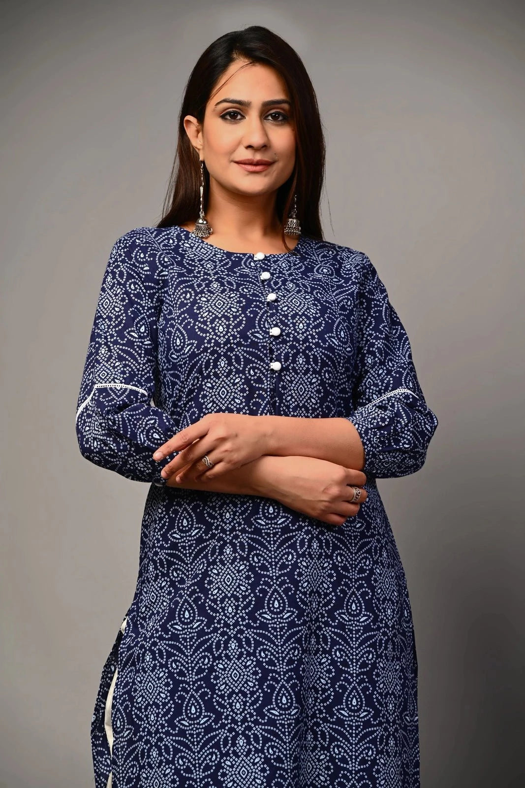 PUKHYA WOMEN'S BANDHANI PRINTED KURTA WITH TROUSER COTTON