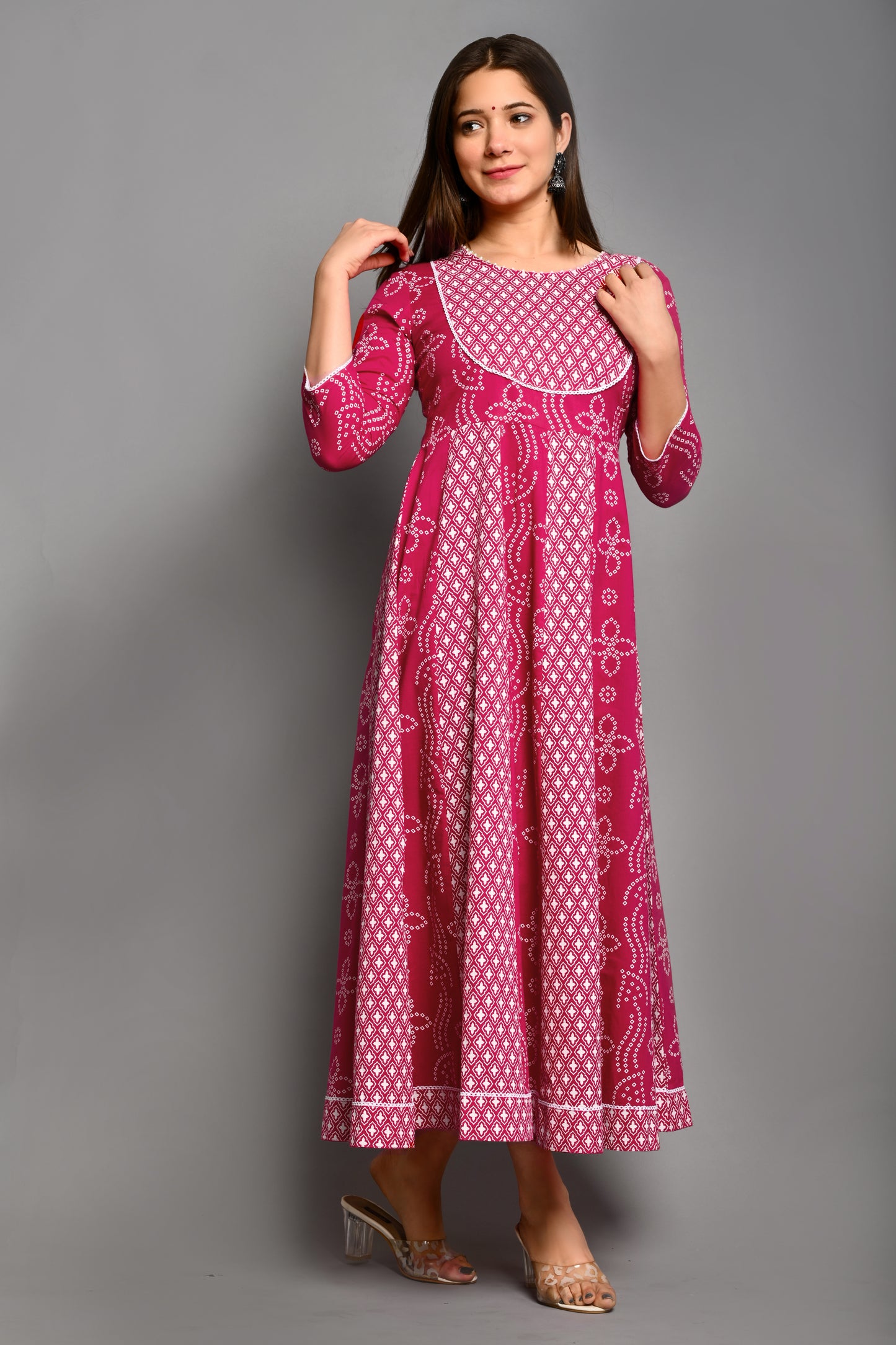 PUKHYA WOMEN'S PRINTED ANARKALI KURTA COTTON