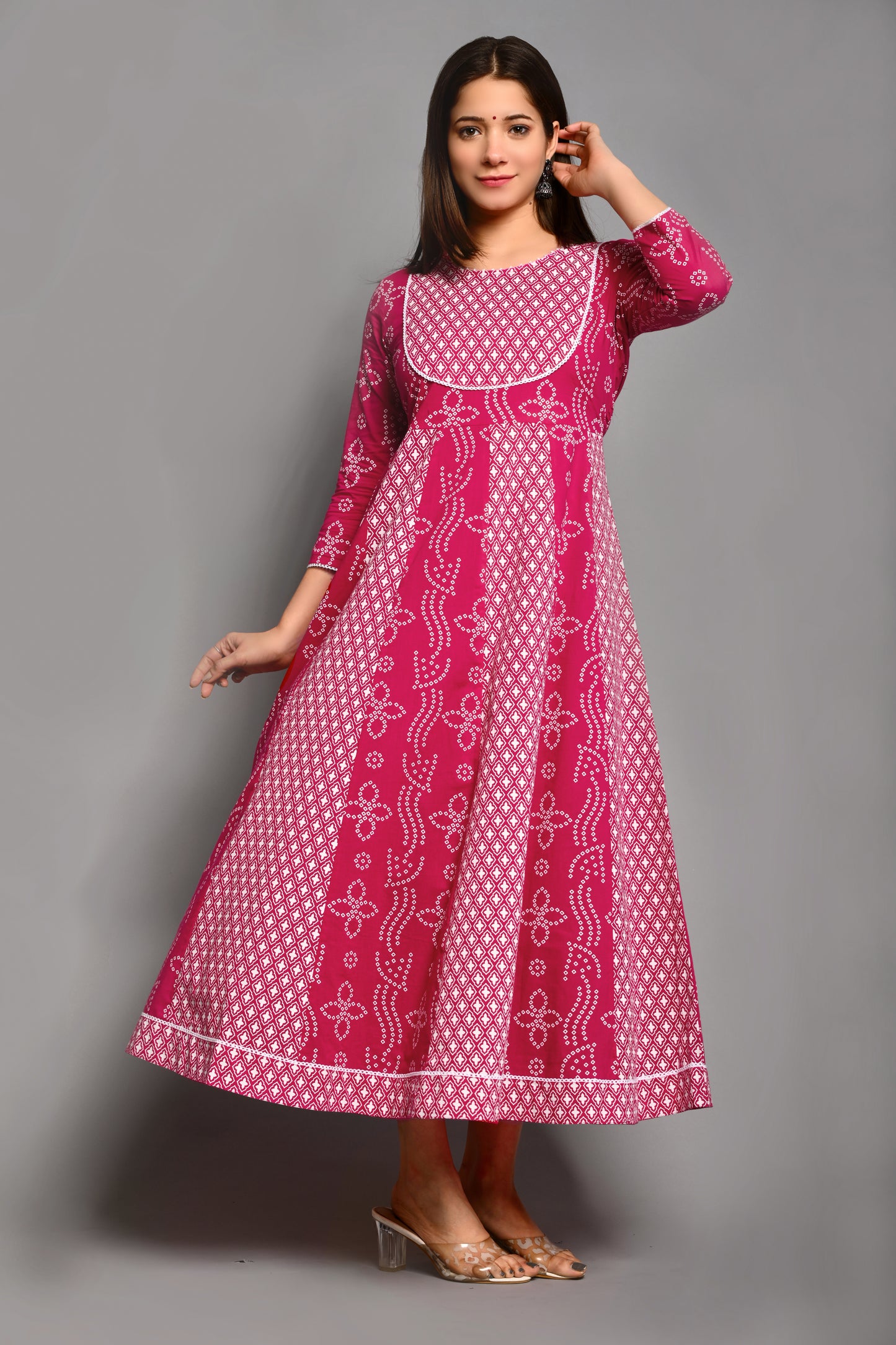 PUKHYA WOMEN'S PRINTED ANARKALI KURTA COTTON