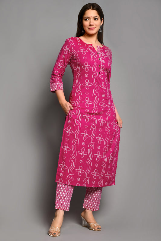 PUKHYA WOMEN'S REGULAR STRAIGHT KURTA WITH PANT COTTON