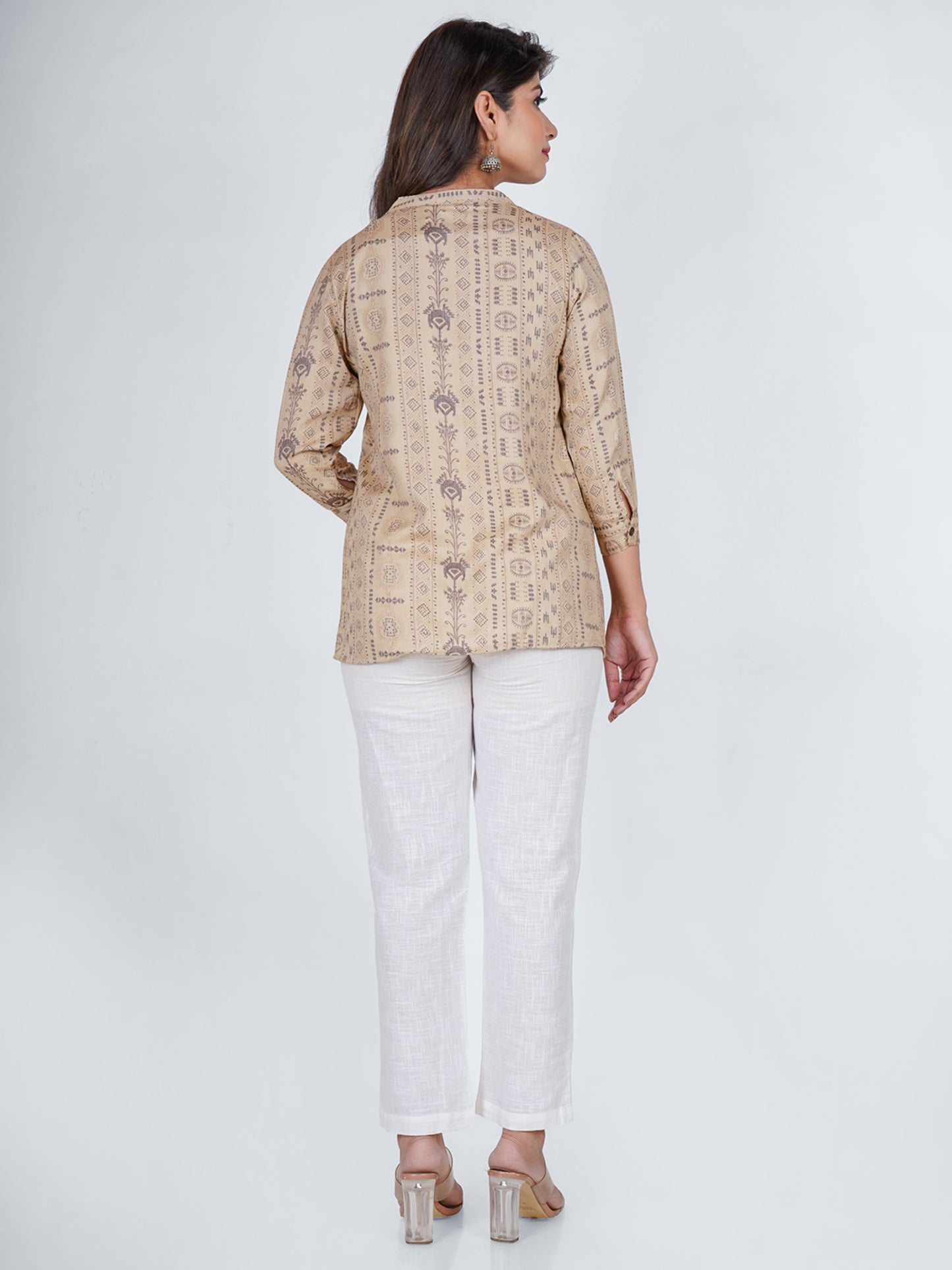 PUKHYA WOMEN'S BROWN PRINTED TOP VISCOSE