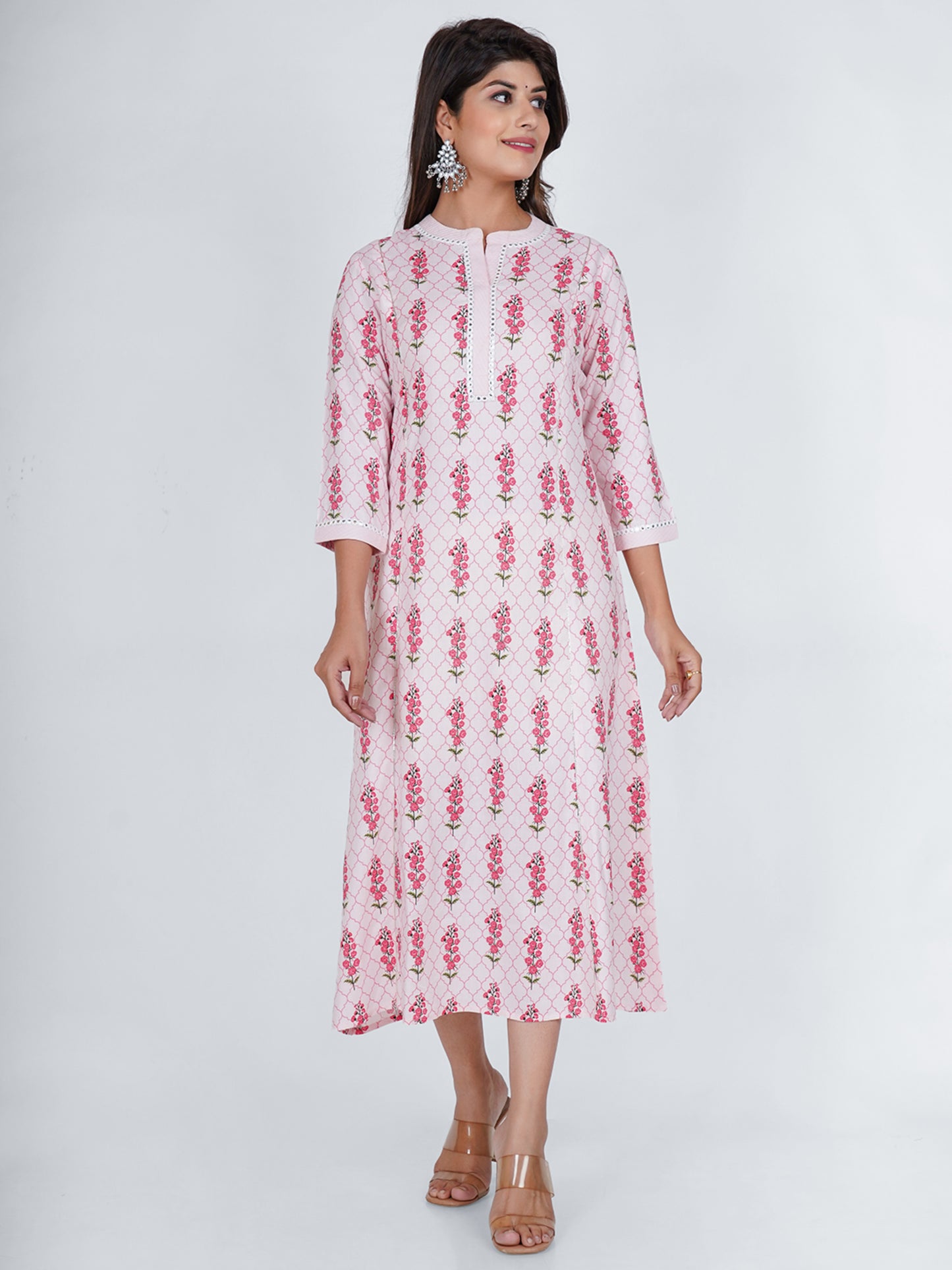 PUKHYA WOMEN'S PINK PRINTED A-LINE KURTA RAYON