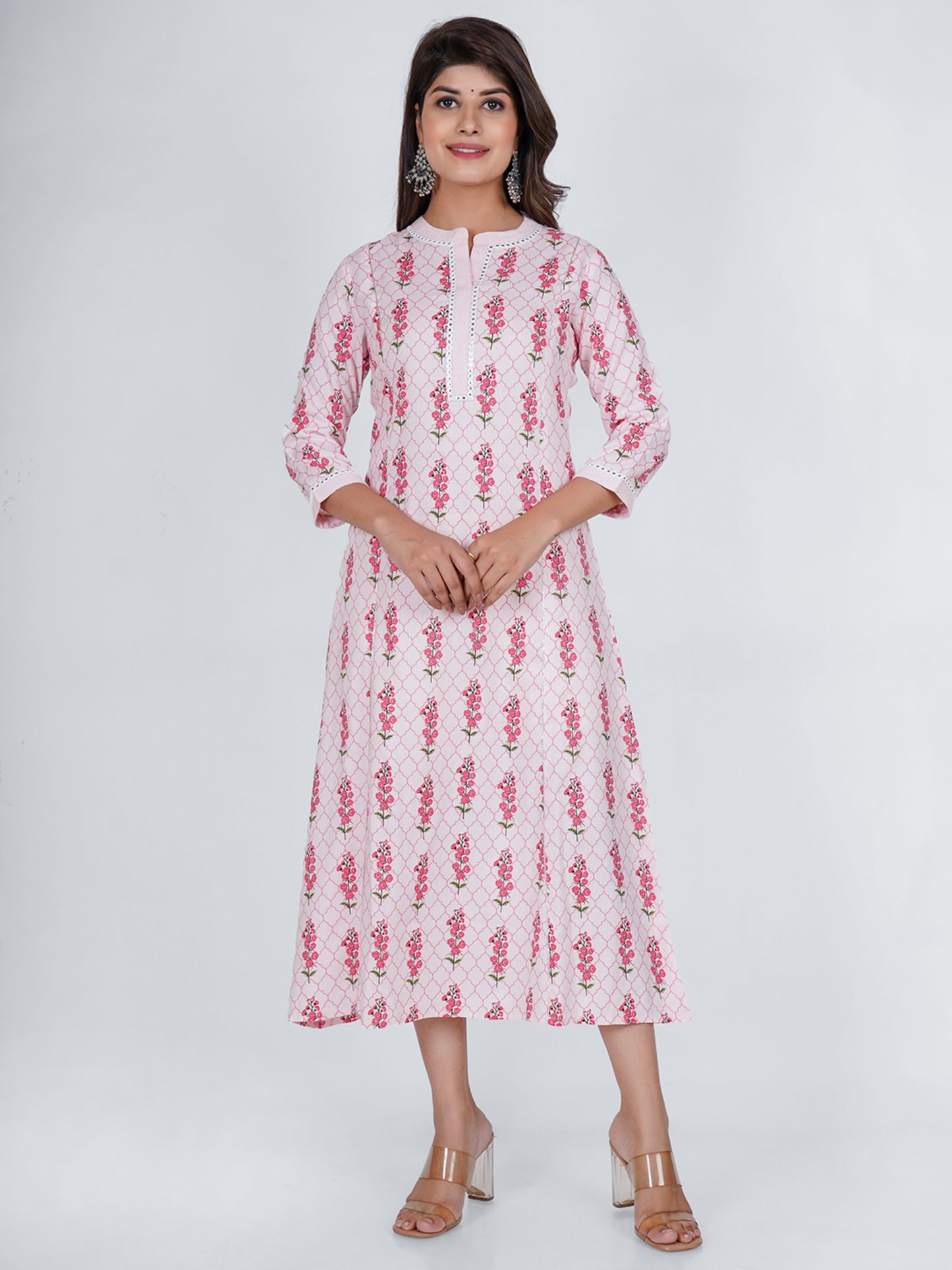 PUKHYA WOMEN'S PINK PRINTED A-LINE KURTA RAYON