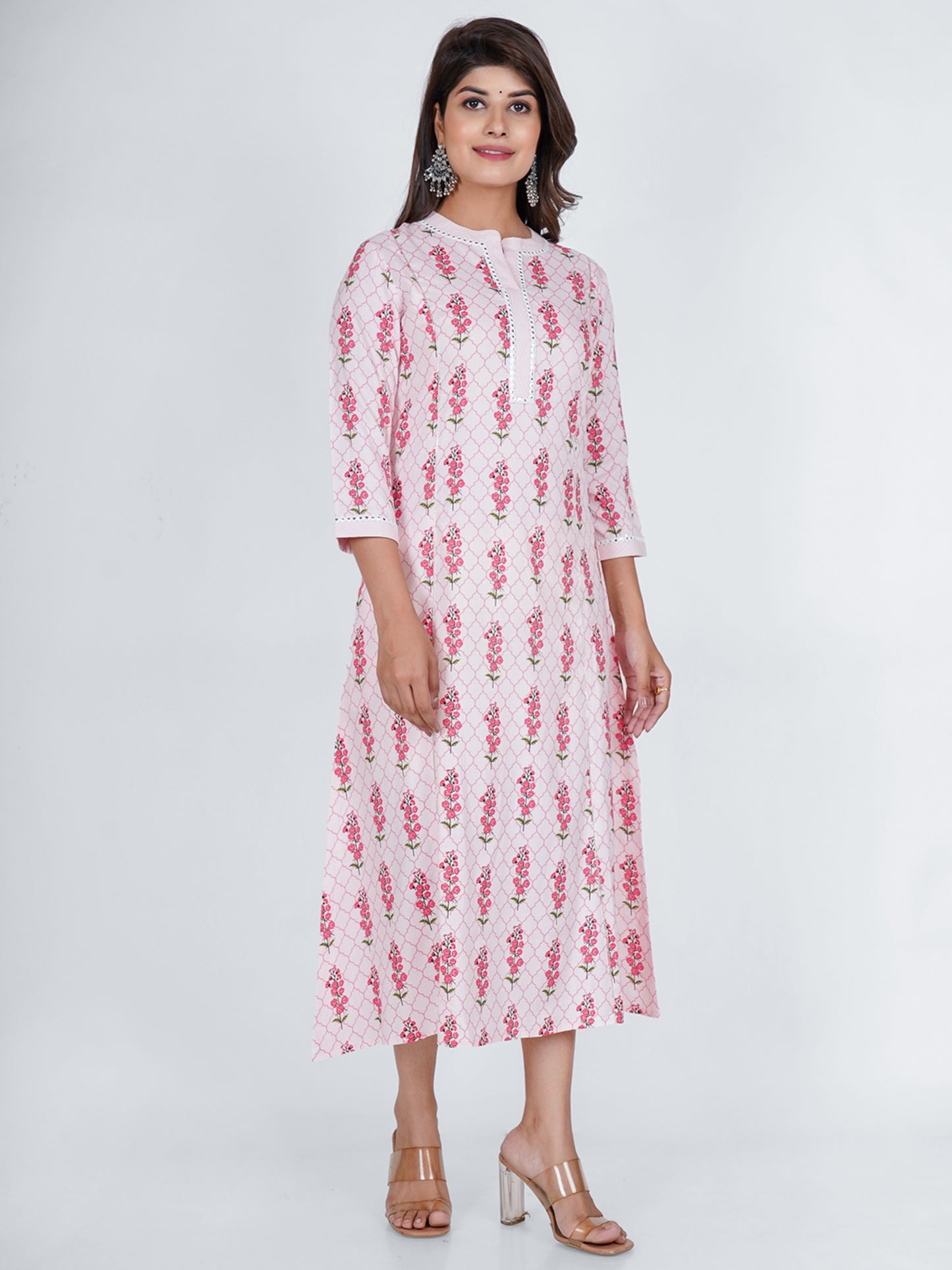 PUKHYA WOMEN'S PINK PRINTED A-LINE KURTA RAYON