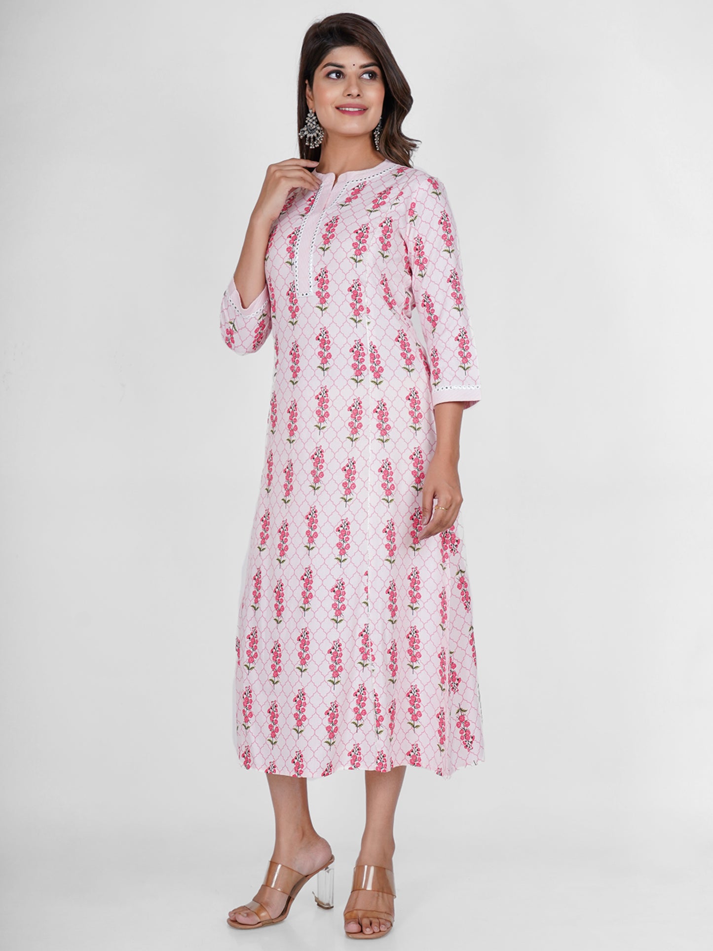 PUKHYA WOMEN'S PINK PRINTED A-LINE KURTA RAYON