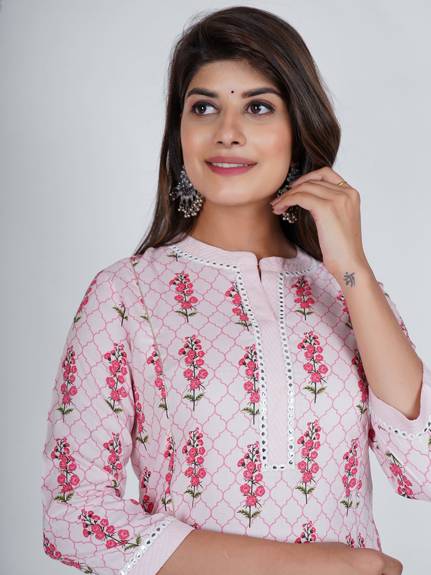 PUKHYA WOMEN'S PINK PRINTED A-LINE KURTA RAYON