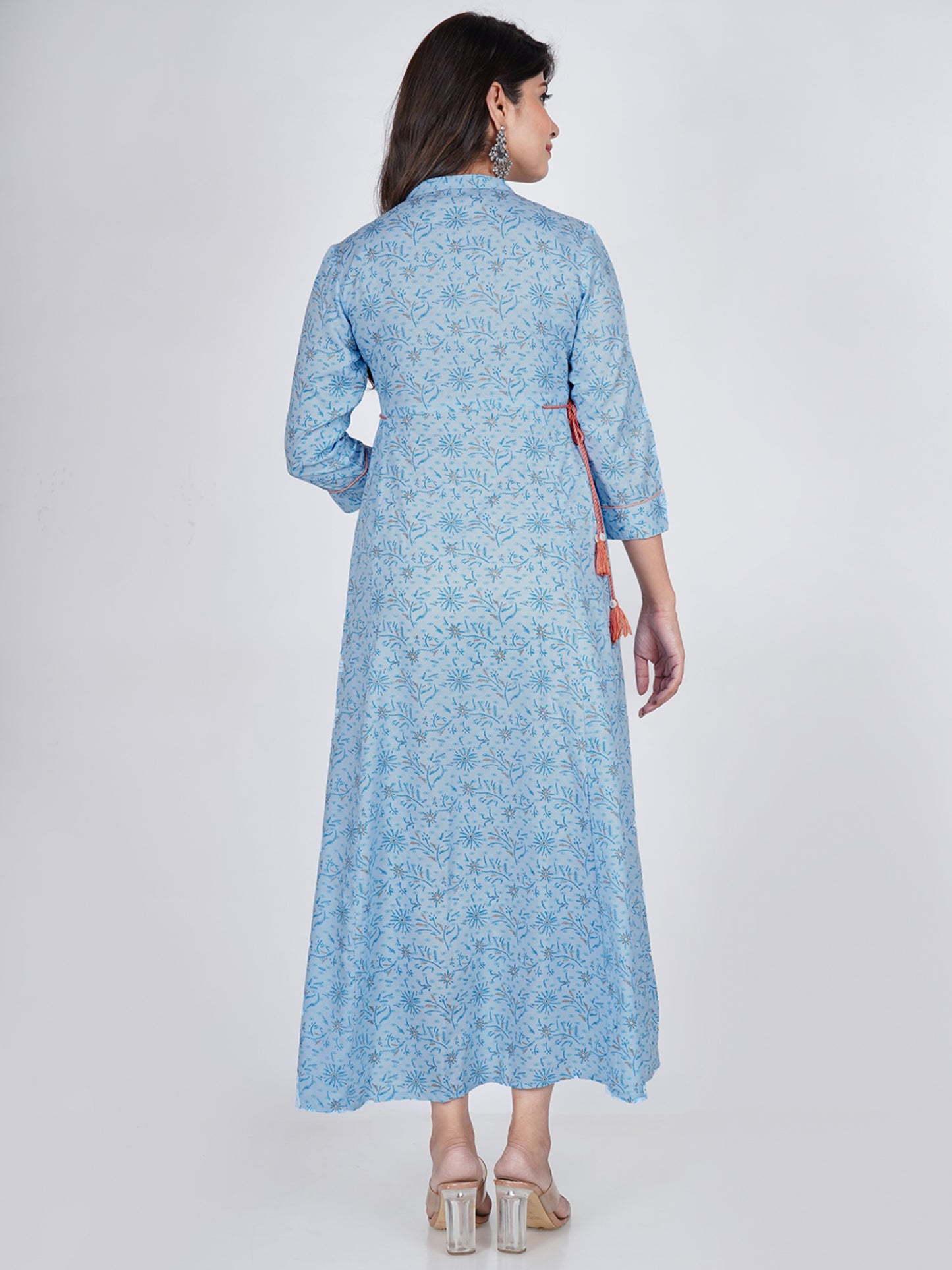 PUKHYA RAYON BLUE PRINTED ANARKALI EMBROIDERED KURTA