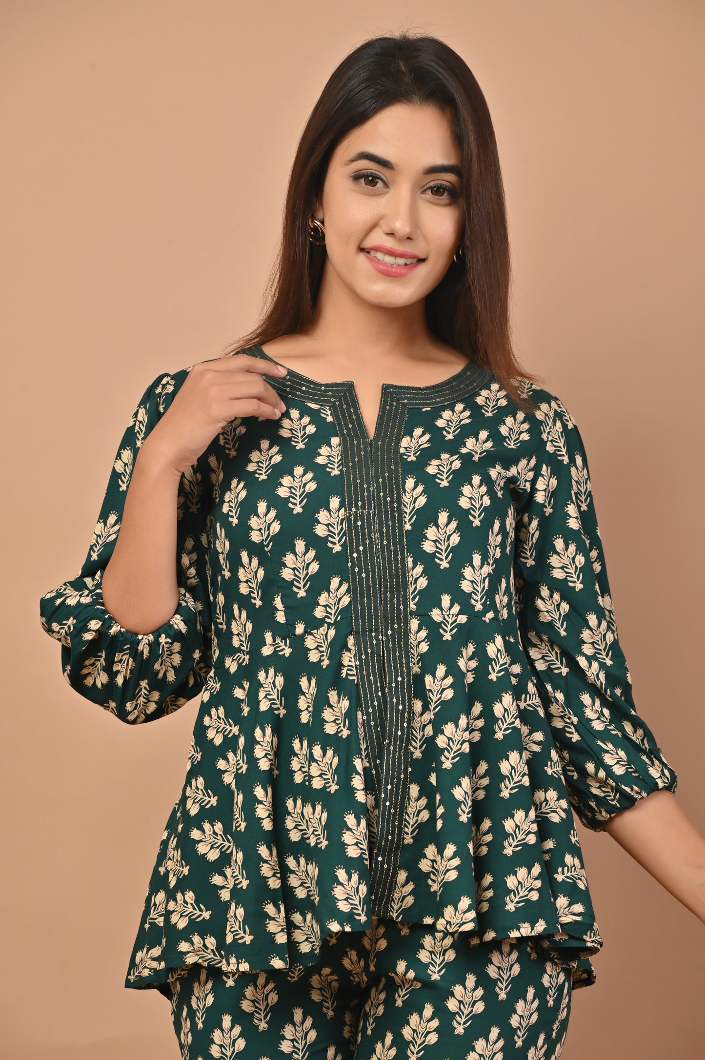 PUKHYA GREEN PRINTED VISCOSE CO-ORD SET