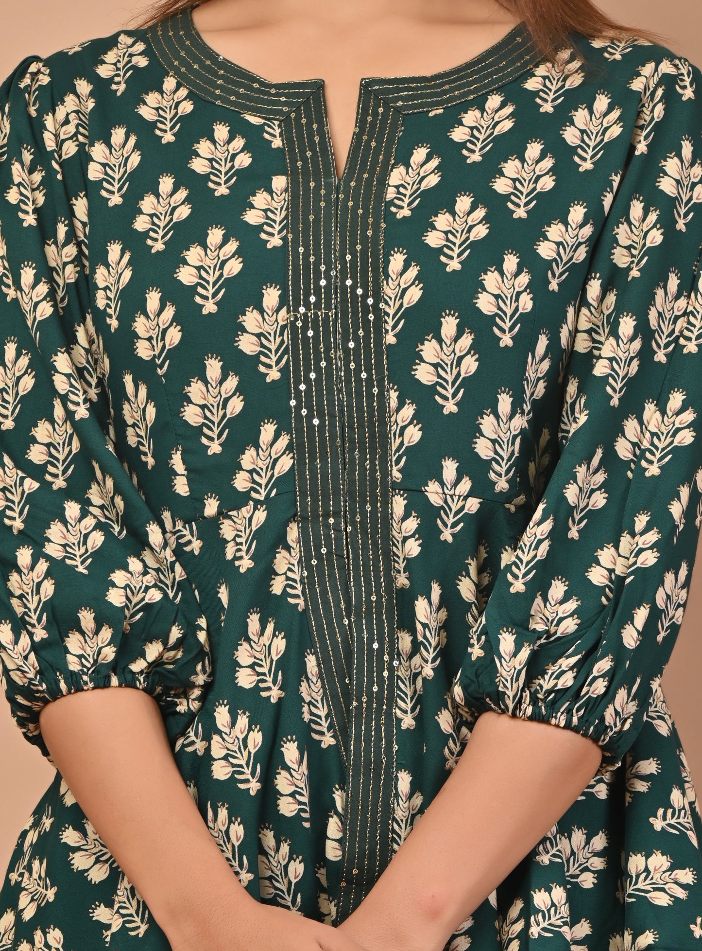 PUKHYA GREEN PRINTED VISCOSE CO-ORD SET