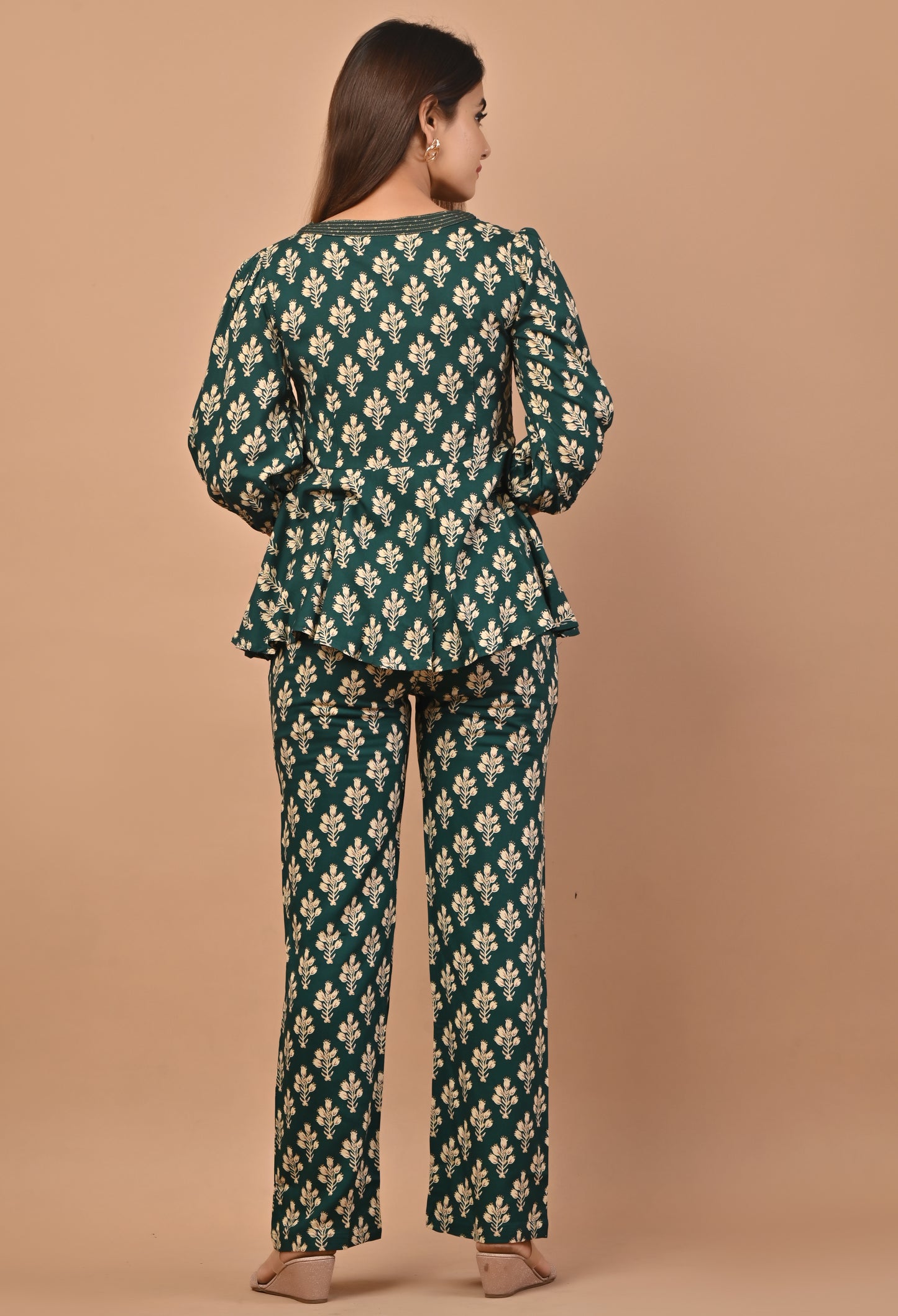 PUKHYA GREEN PRINTED VISCOSE CO-ORD SET