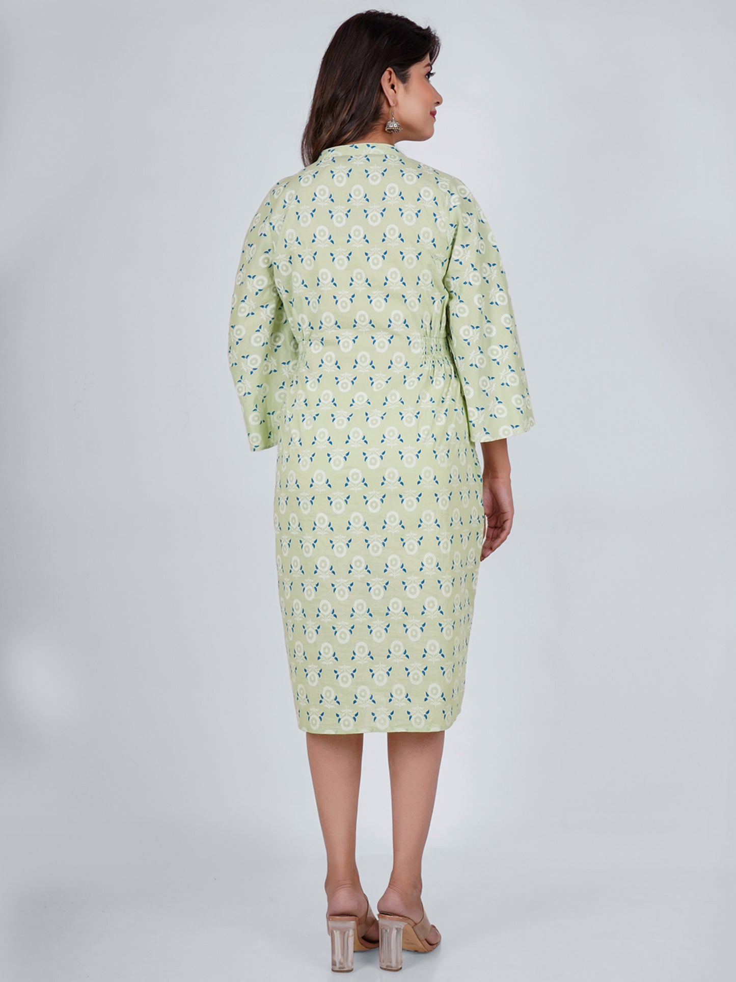 PUKHYA RAYON SEA GREEN PRINTED DRESS