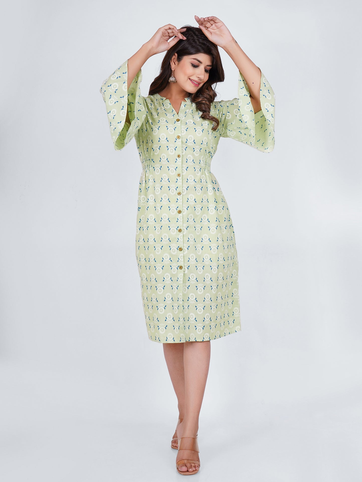 PUKHYA RAYON SEA GREEN PRINTED DRESS