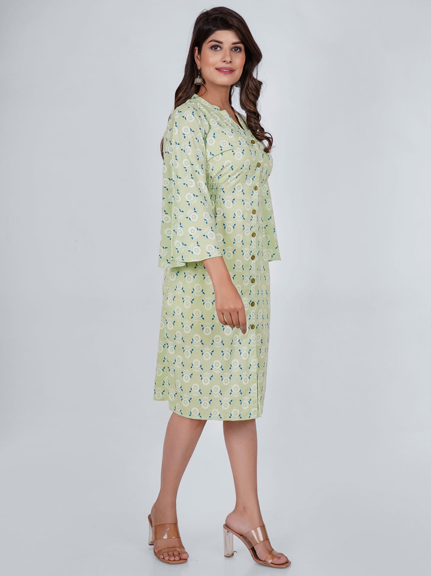 PUKHYA RAYON SEA GREEN PRINTED DRESS