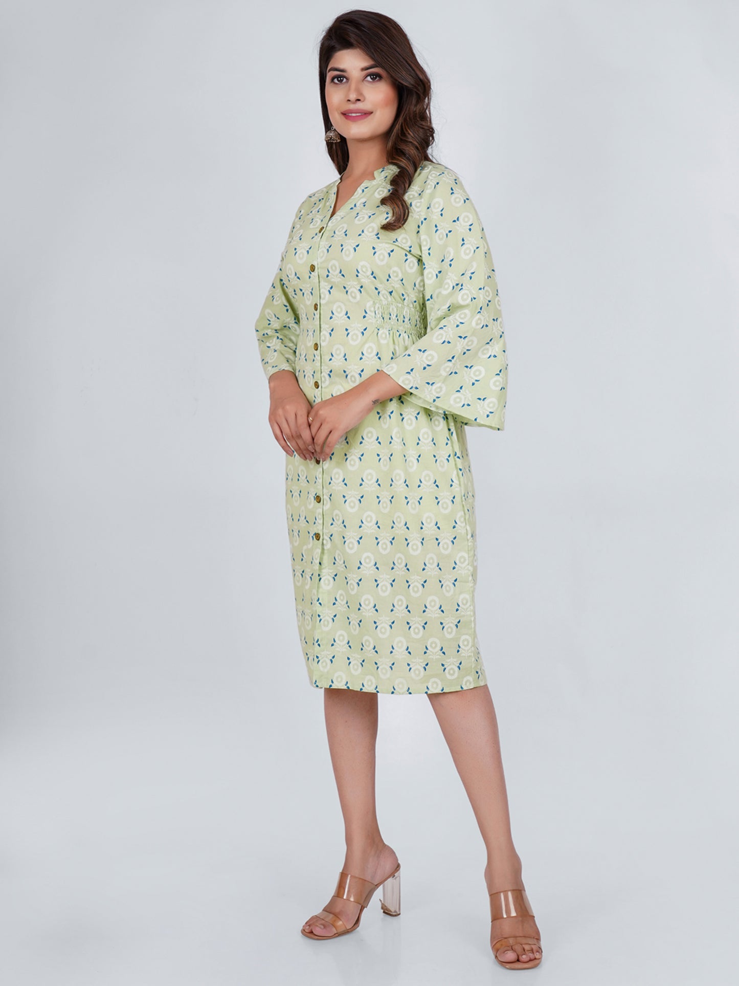 PUKHYA RAYON SEA GREEN PRINTED DRESS