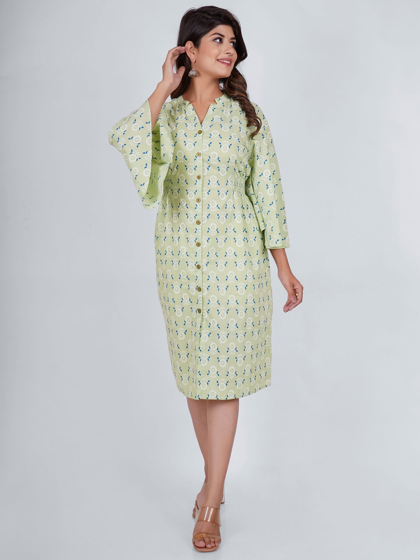 PUKHYA RAYON SEA GREEN PRINTED DRESS