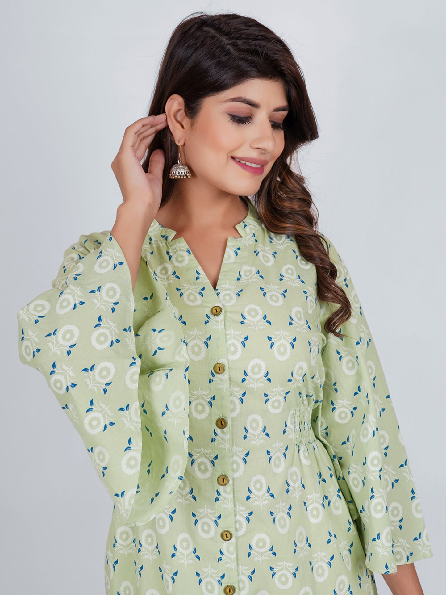 PUKHYA RAYON SEA GREEN PRINTED DRESS