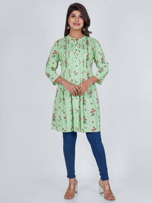 PUKHYA RAYON SEA GREEN PRINTED TOP