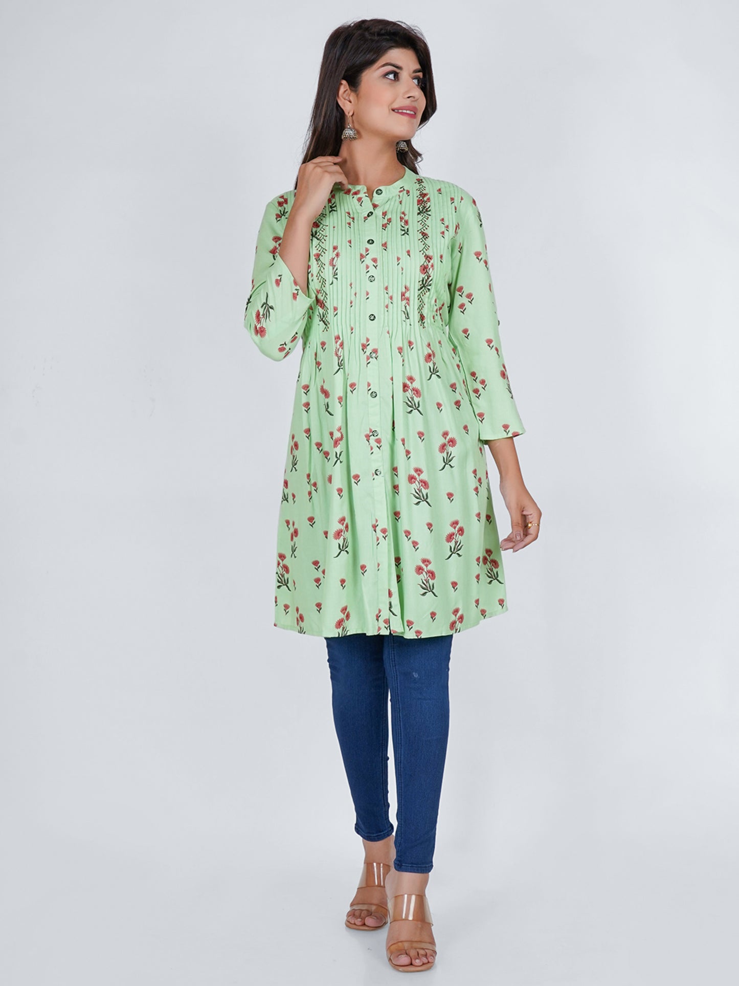 PUKHYA RAYON SEA GREEN PRINTED TOP