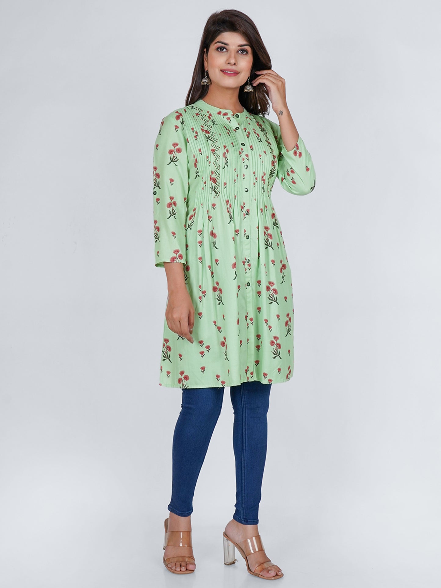 PUKHYA RAYON SEA GREEN PRINTED TOP