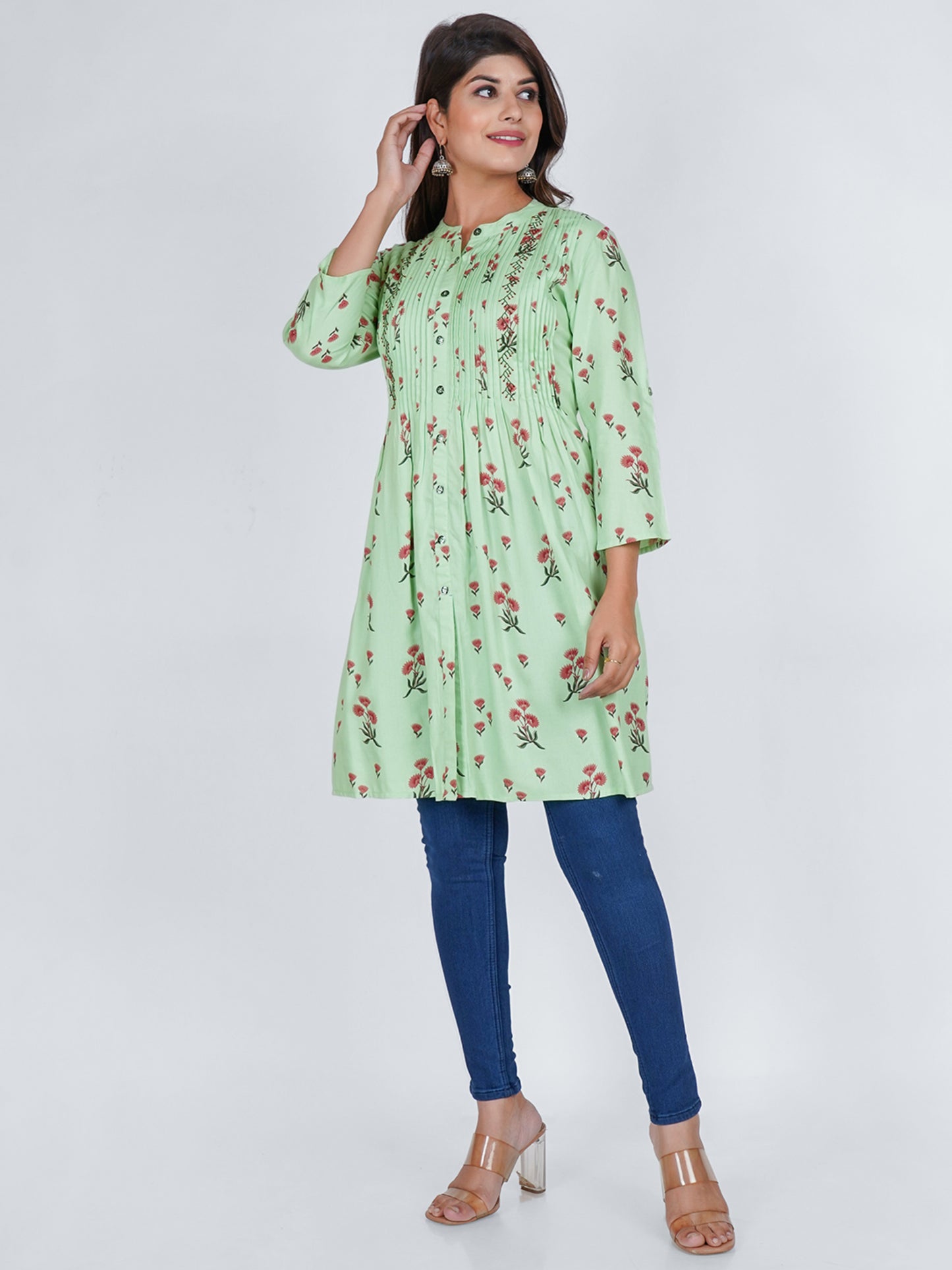 PUKHYA RAYON SEA GREEN PRINTED TOP