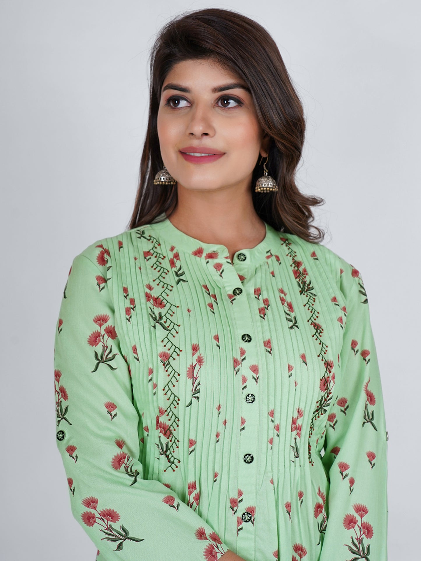 PUKHYA RAYON SEA GREEN PRINTED TOP